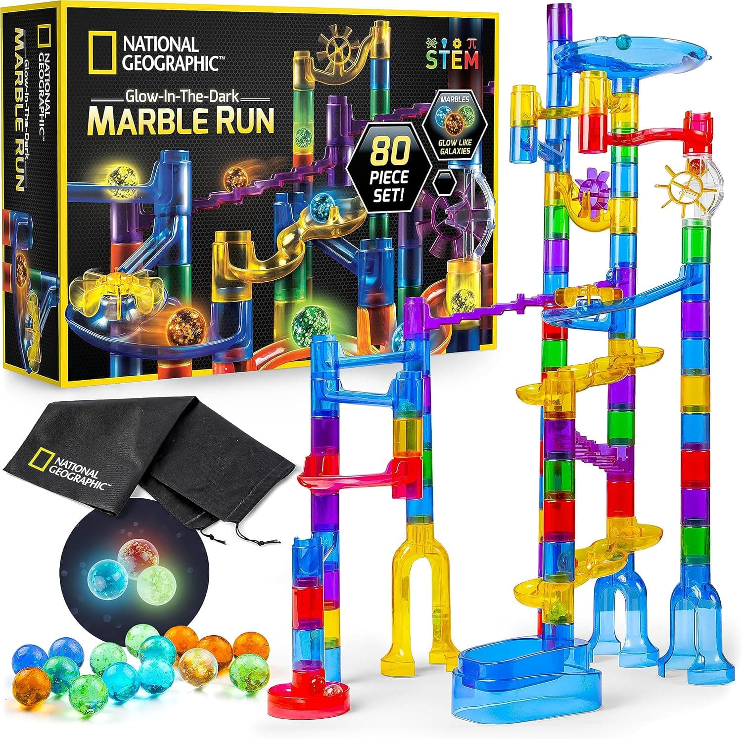 National Geographic Glowing Marble Run 80 Piece Construction Set